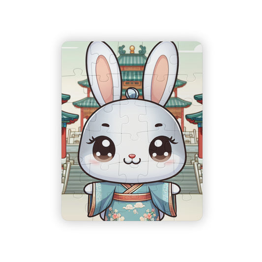 "Chinese Chic Rabbit Puzzle: Adorable Hanfu-wearing Bunny with Authentic Architecture Backdrop!" - Puzzle