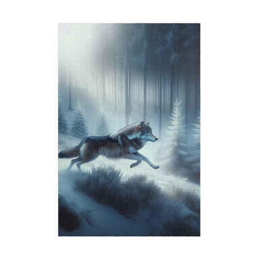 "Arctic Rush Wolf Puzzle: Graceful Motion, Captivating Beauty" - Puzzle
