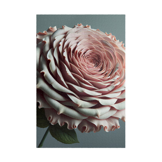"Rose Bloom Puzzle: Soft Pink Petals & Green Hints" - Puzzle