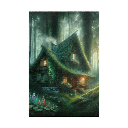 "Enchanting Woods Puzzle: A Magical Cottage Painting" - Puzzle